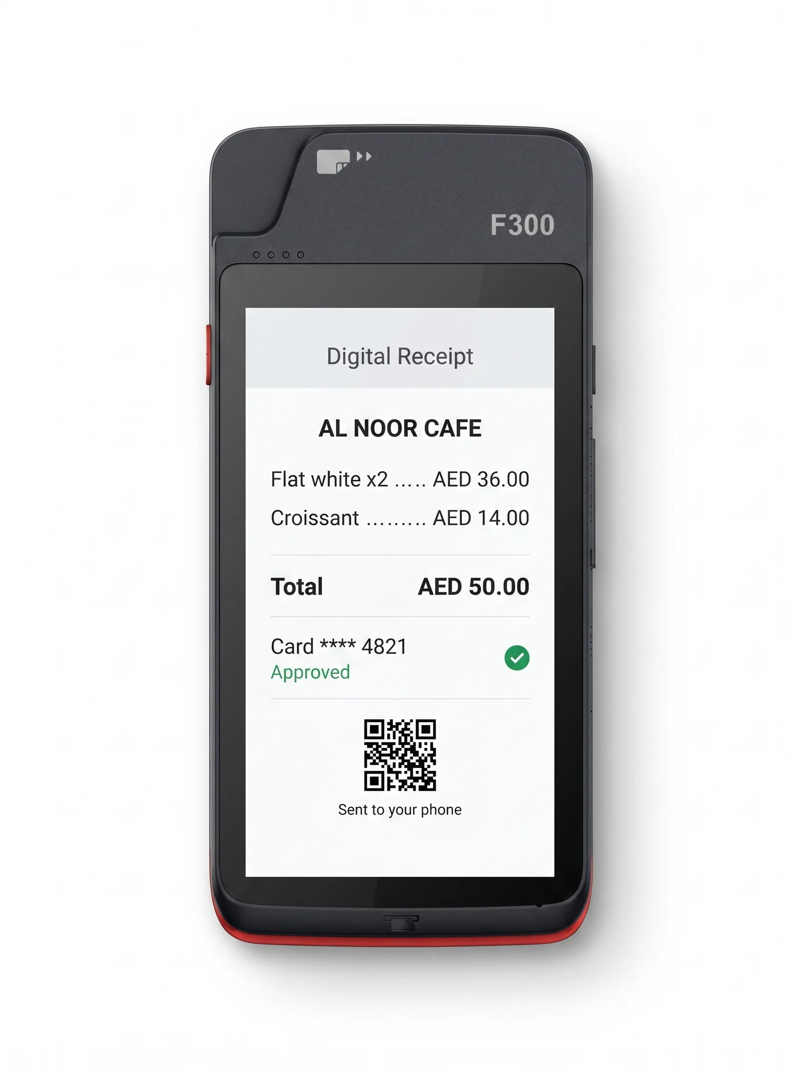 The F300 terminal sending a digital receipt
